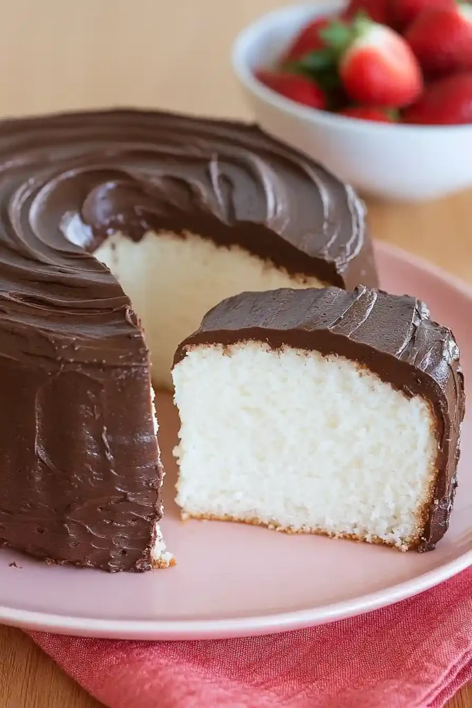 angel food cake with chocolate frosting