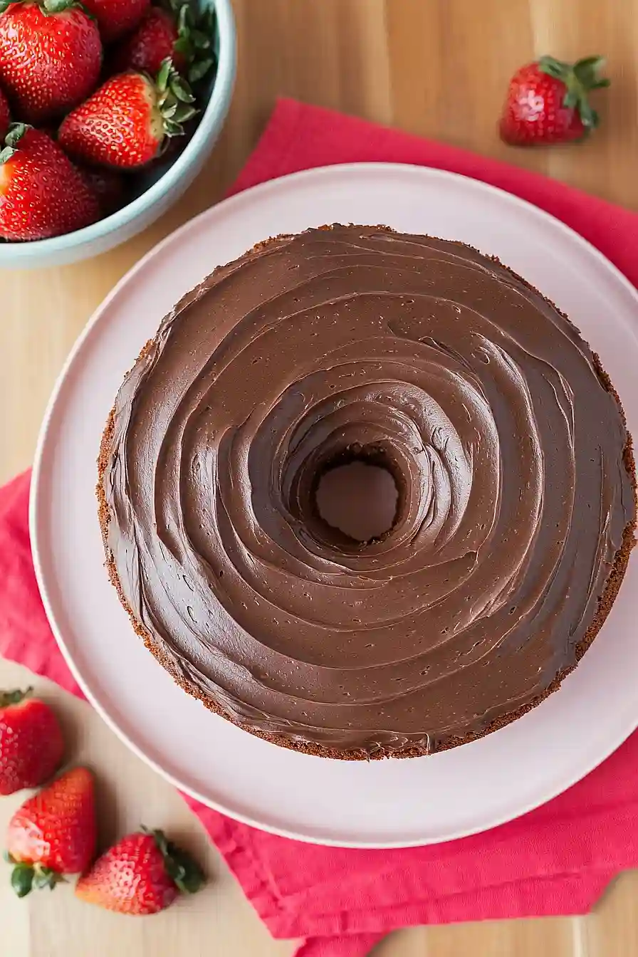 angel food cake with chocolate frosting